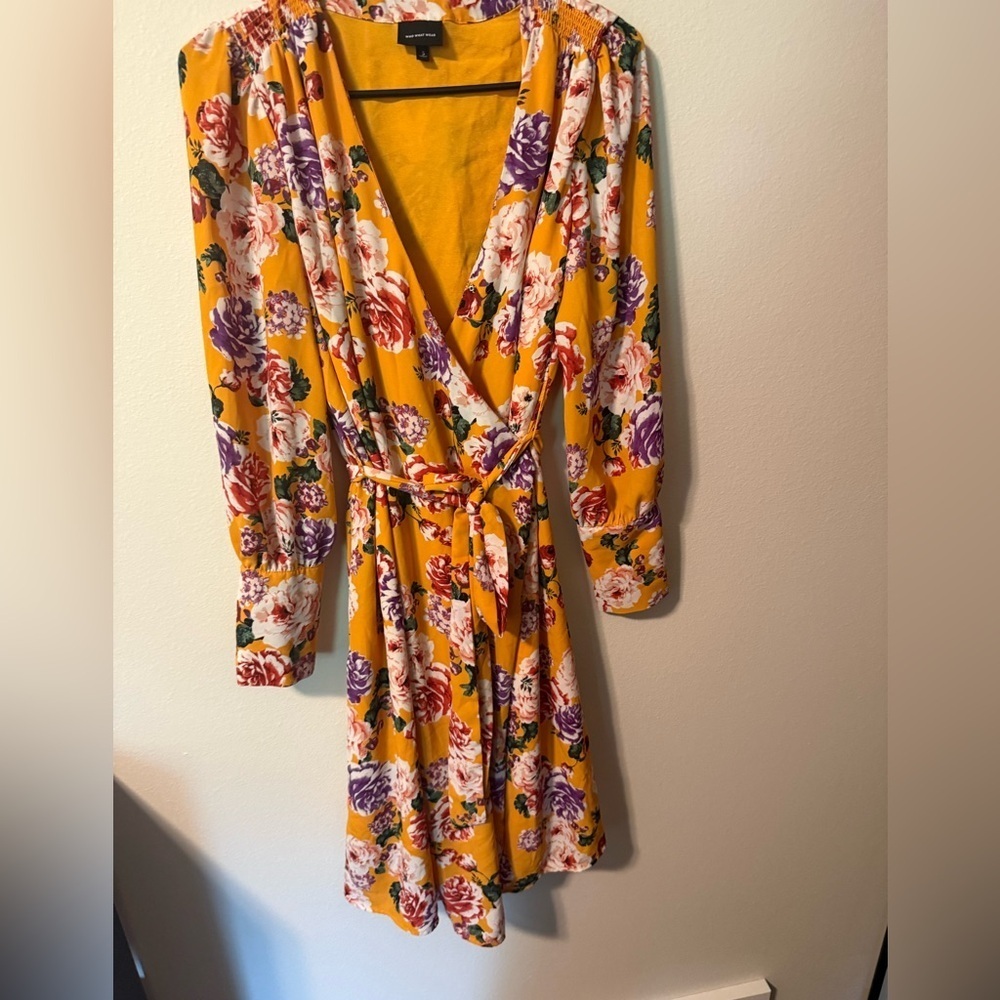 Who What Wear Yellow Floral Long Sleeve Dress